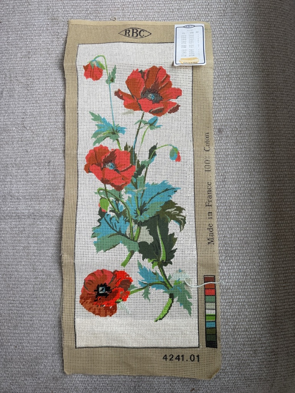 Vintage RBC Floral Needlepoint Canvas with Red Poppies